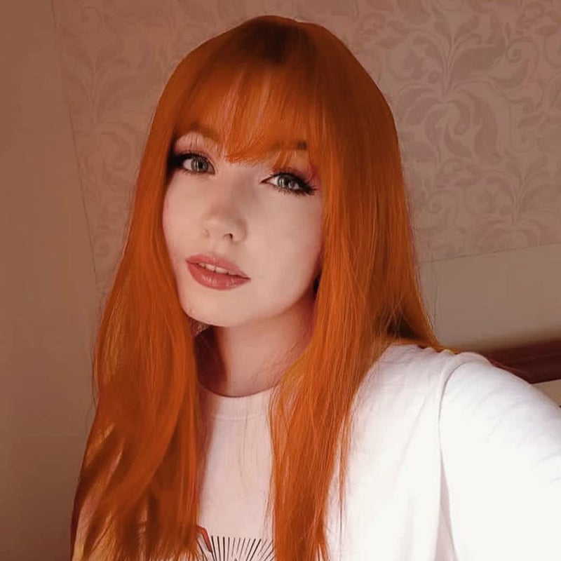 ANOGOL Wig Cap+32 in/ 80 cm Orange Wig Long Straight Orange Wig with Bangs Synthetic Hair Peluca Naranja Cosplay Wigs for Anime Cosplay Wig Ginger Wig with Bangs for Halloween Women Ginger Costume Wig - Image 5